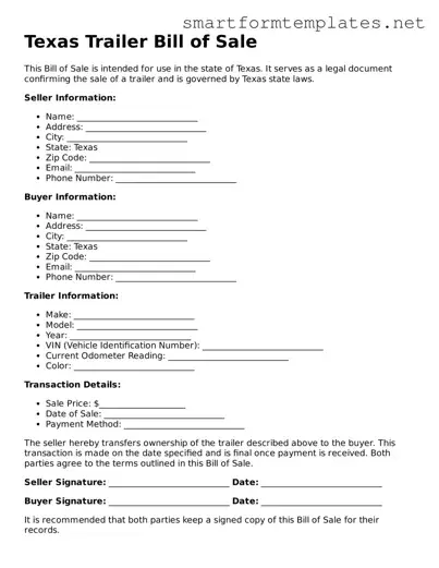 Official Texas Trailer Bill of Sale Form