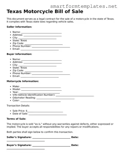 Official Texas Motorcycle Bill of Sale Form