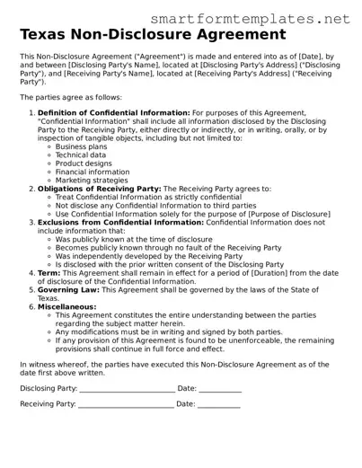 Official Texas Non-disclosure Agreement Form