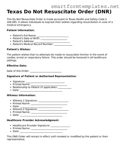Official Texas Do Not Resuscitate Order Form