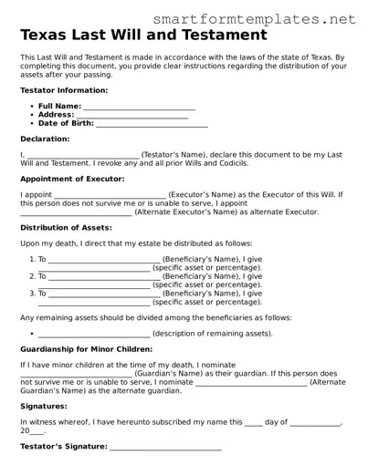 Official Texas Last Will and Testament Form