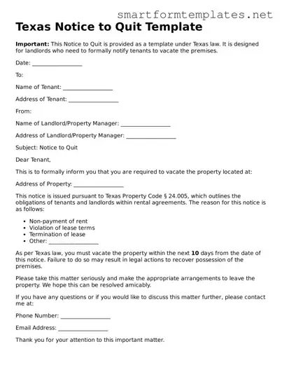 Official Texas Notice to Quit Form