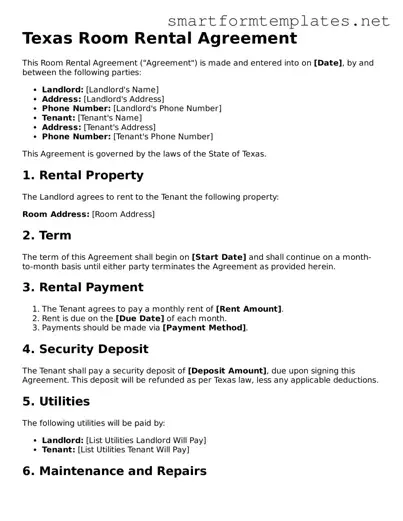 Official Texas Room Rental Agreement Form
