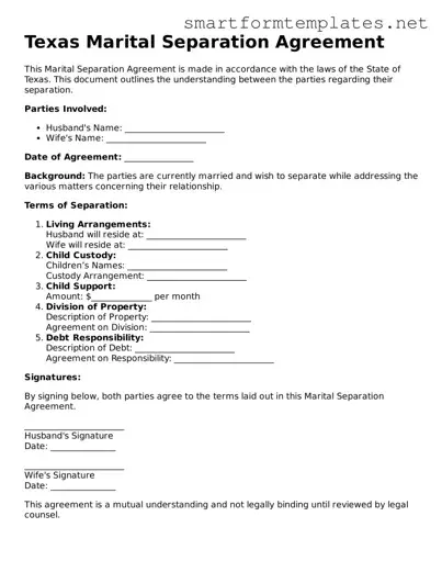 Official Texas Marital Separation Agreement Form