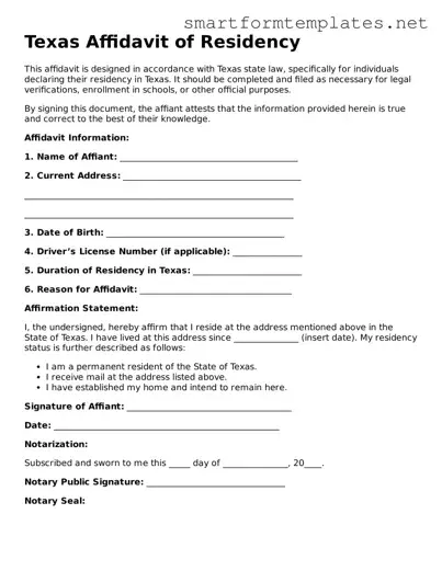 Official Texas Affidavit of Residency Form