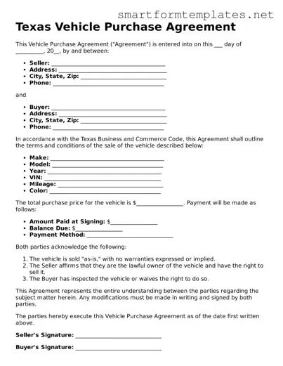 Official Texas Vehicle Purchase Agreement Form