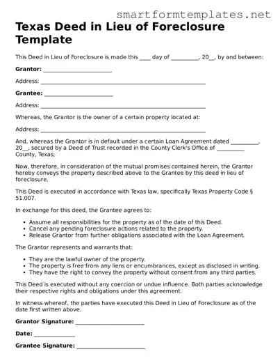 Official Texas Deed in Lieu of Foreclosure Form