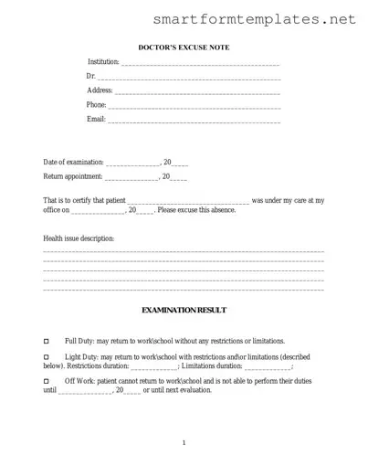 Free Doctors Excuse Note PDF Form