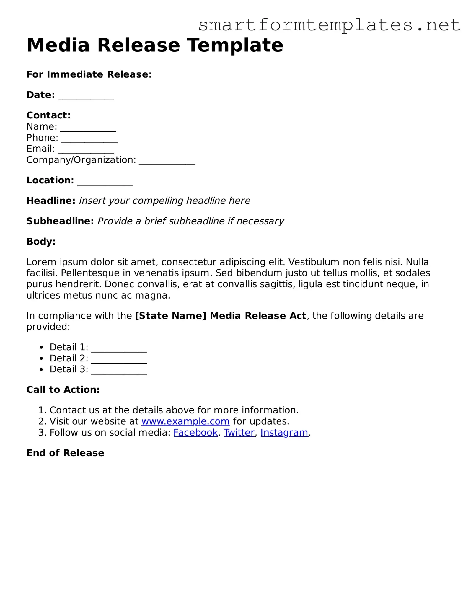 Media Release Template
