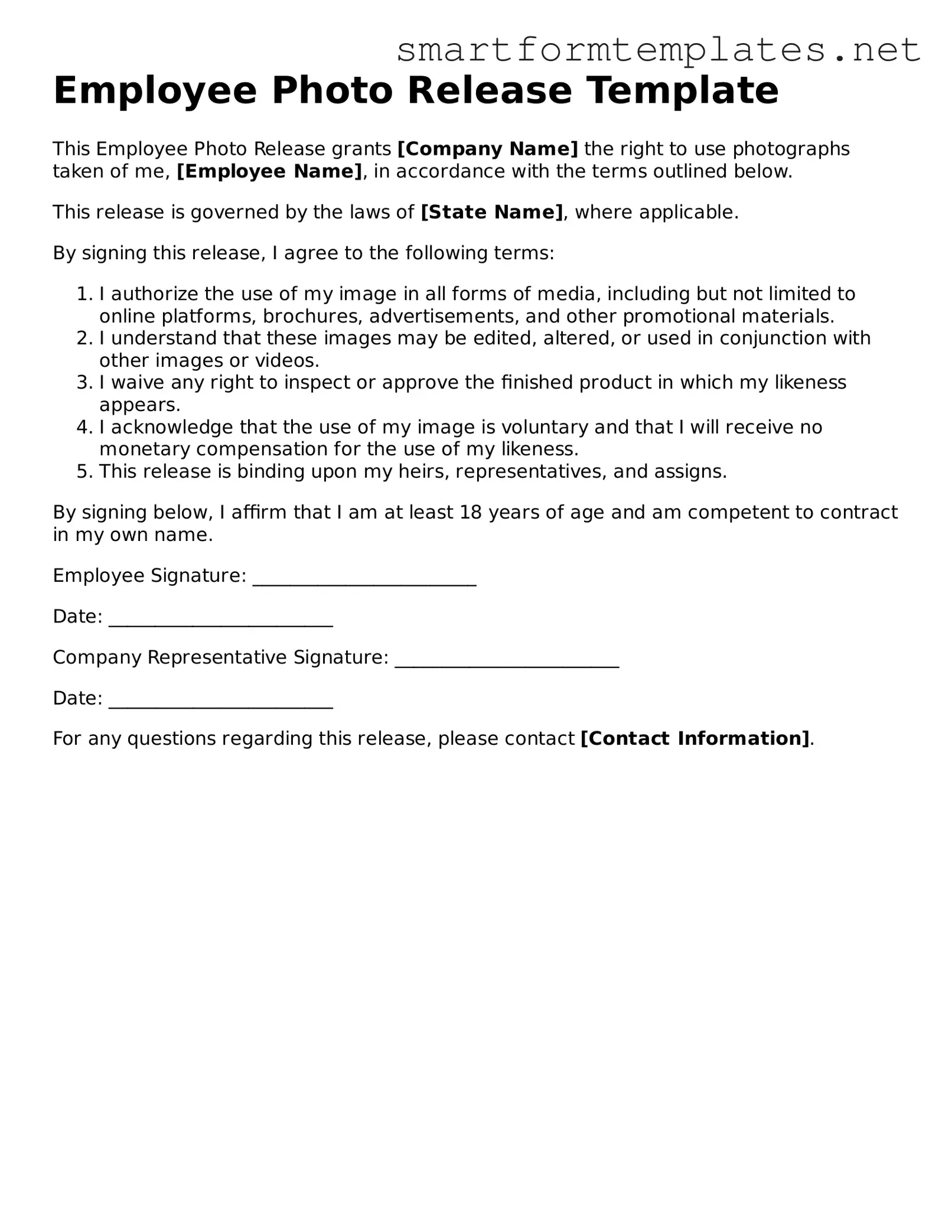 Employee Photo Release Template