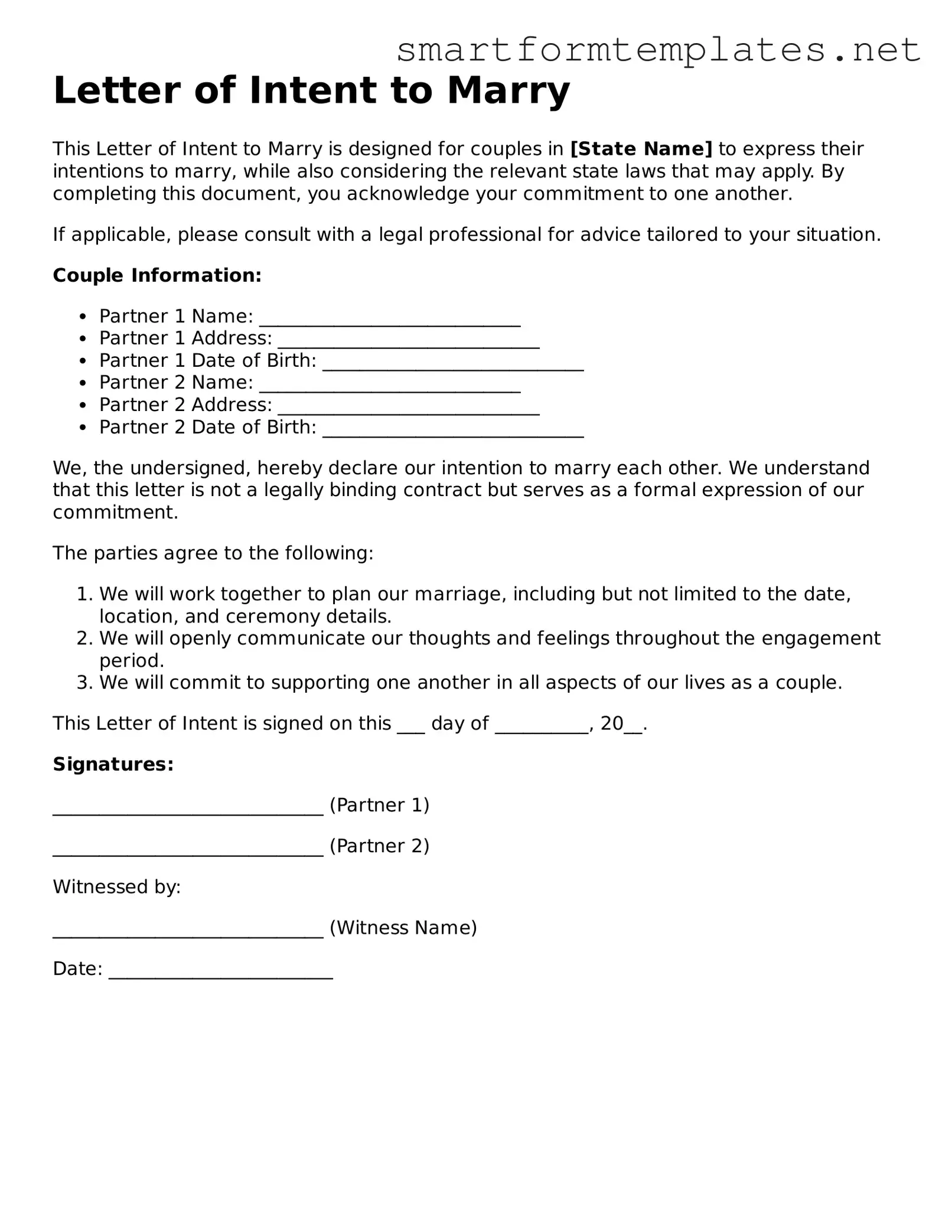 Letter of Intent to Marry Template