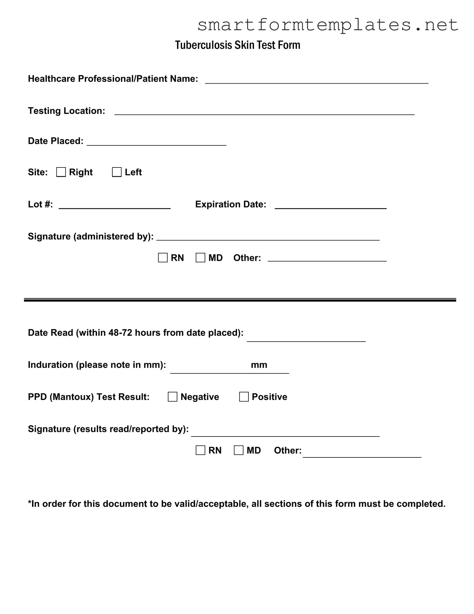Free Tb Test PDF Form