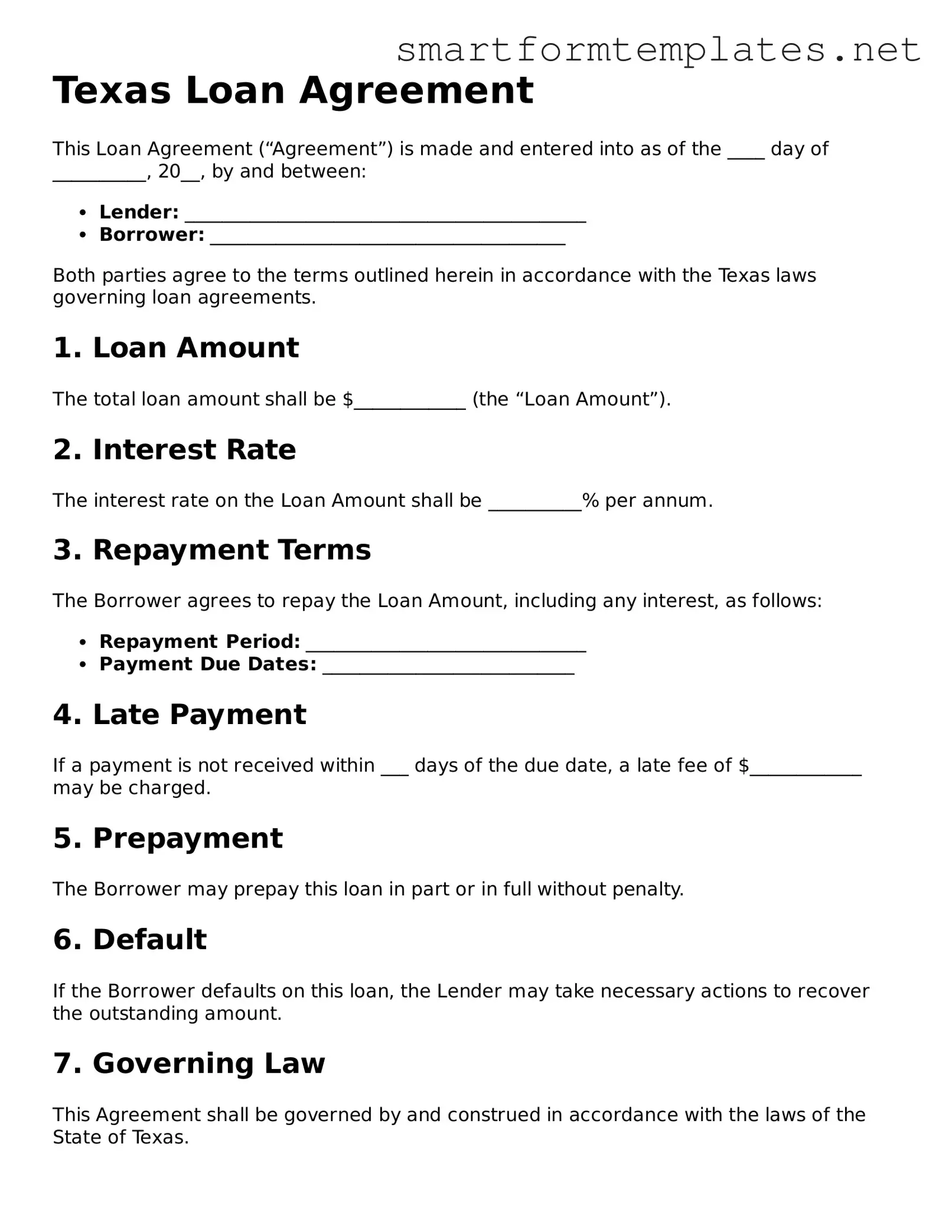 Official Texas Loan Agreement Form