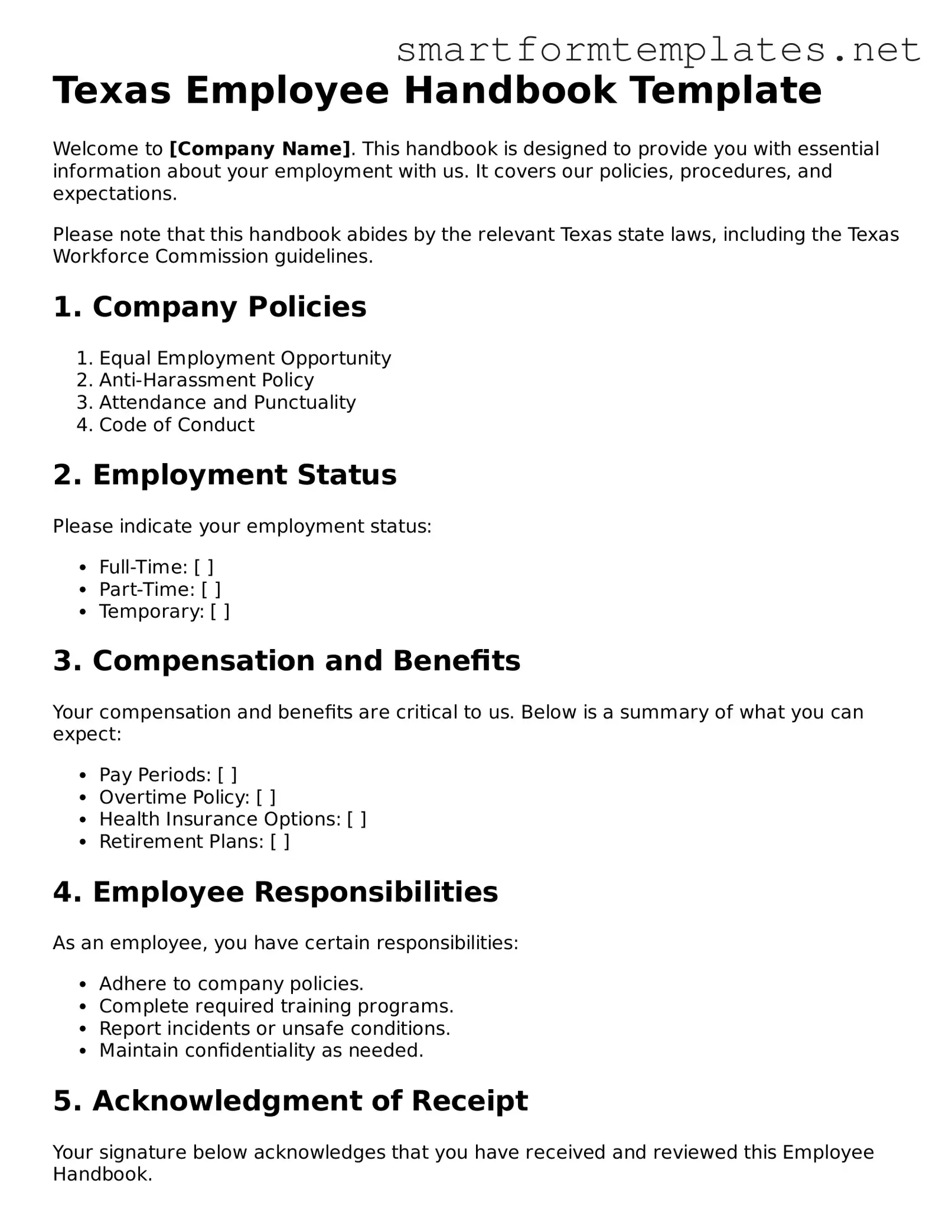 Official Texas Employee Handbook Form