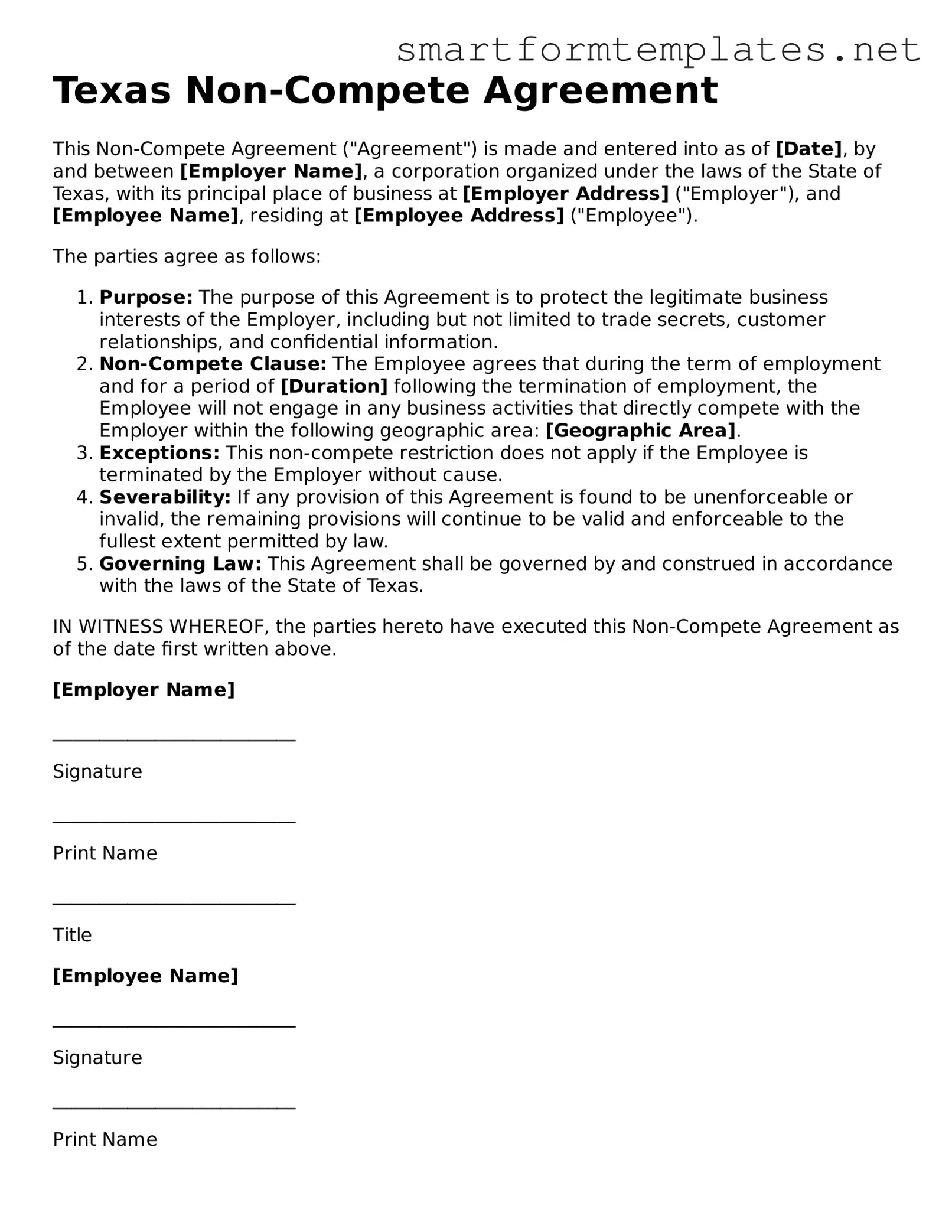Official Texas Non-compete Agreement Form