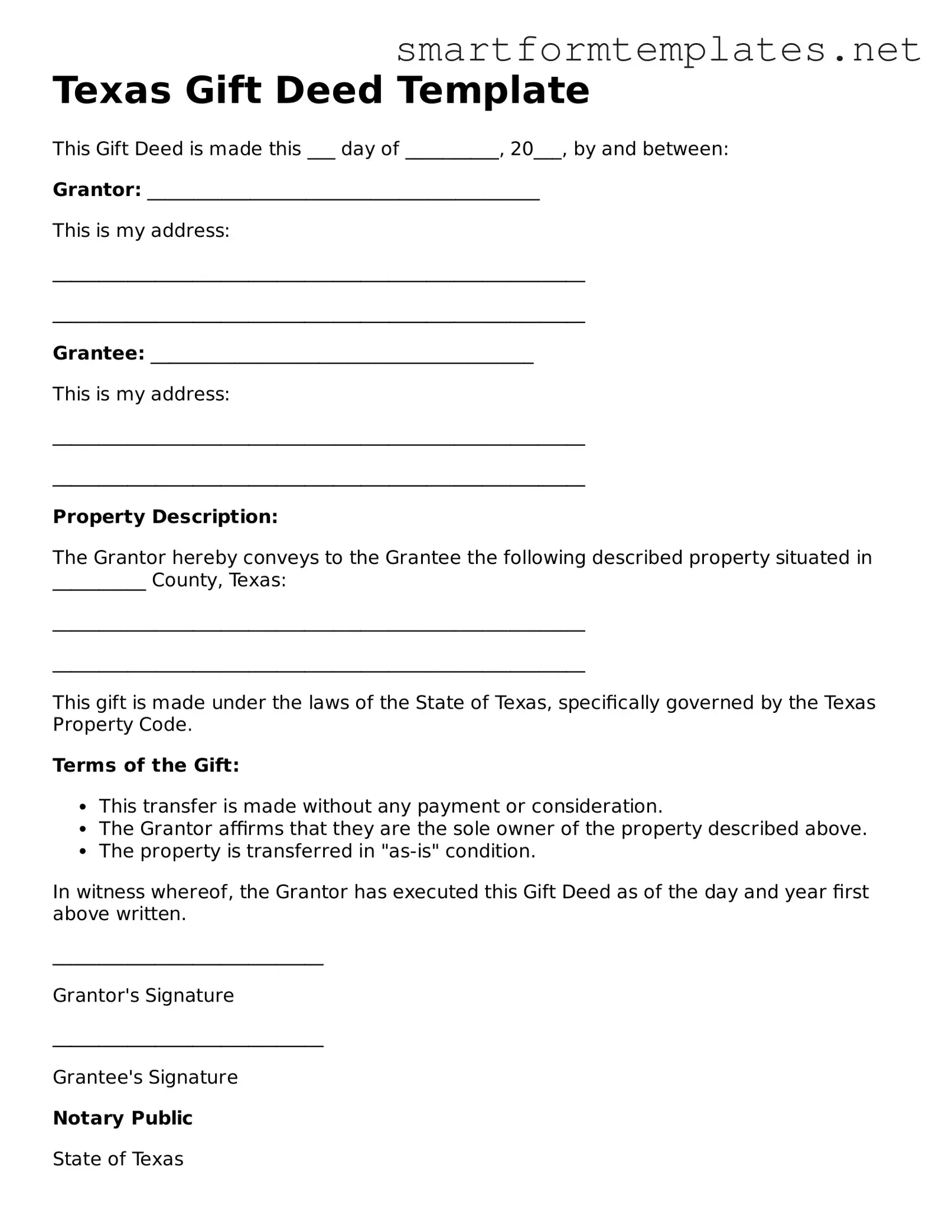 Official Texas Gift Deed Form
