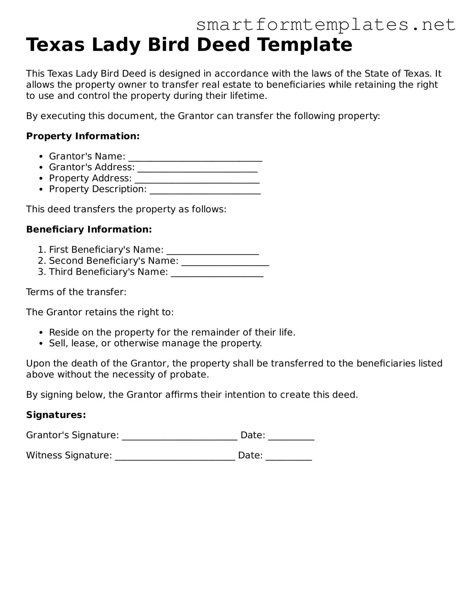 Official Texas Lady Bird Deed Form
