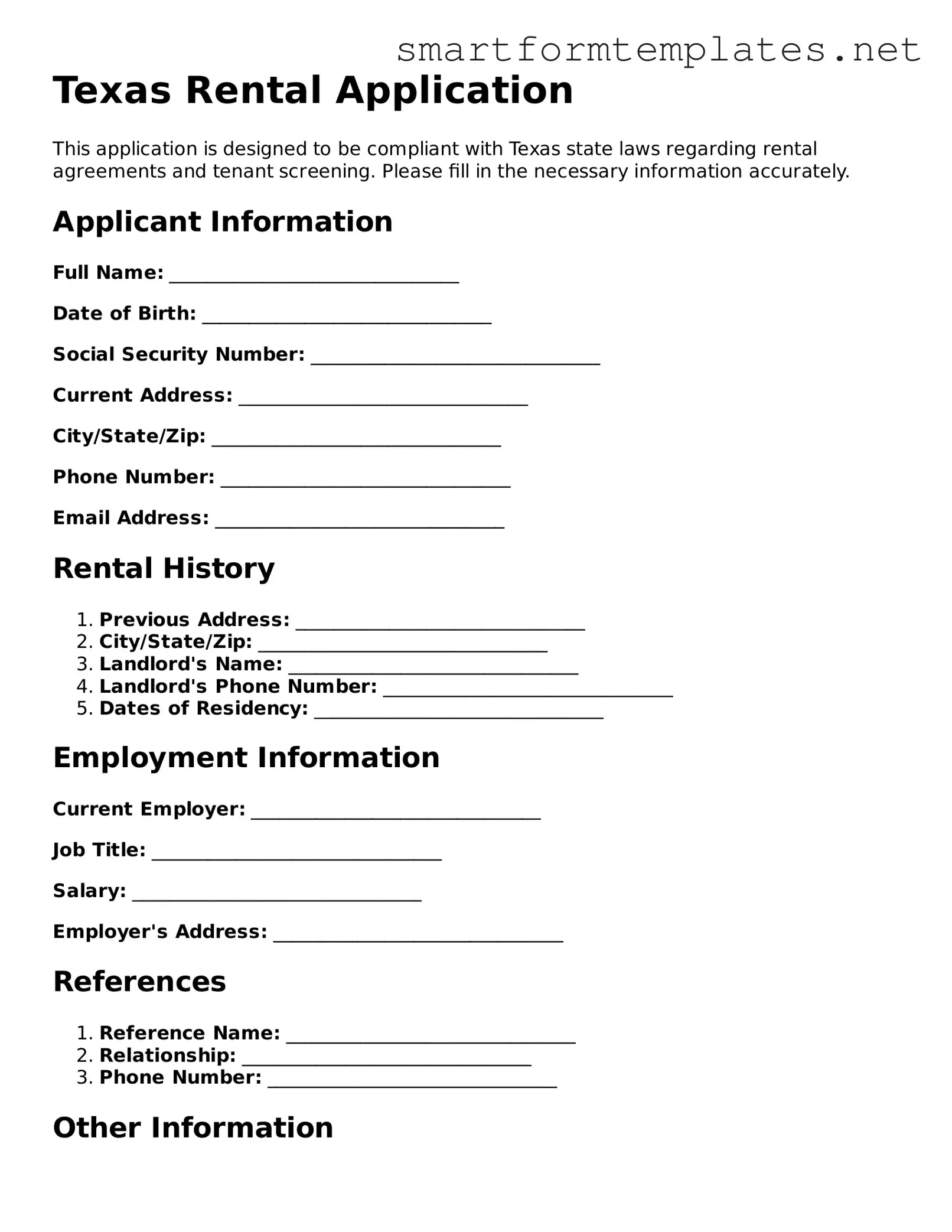 Official Texas Rental Application Form