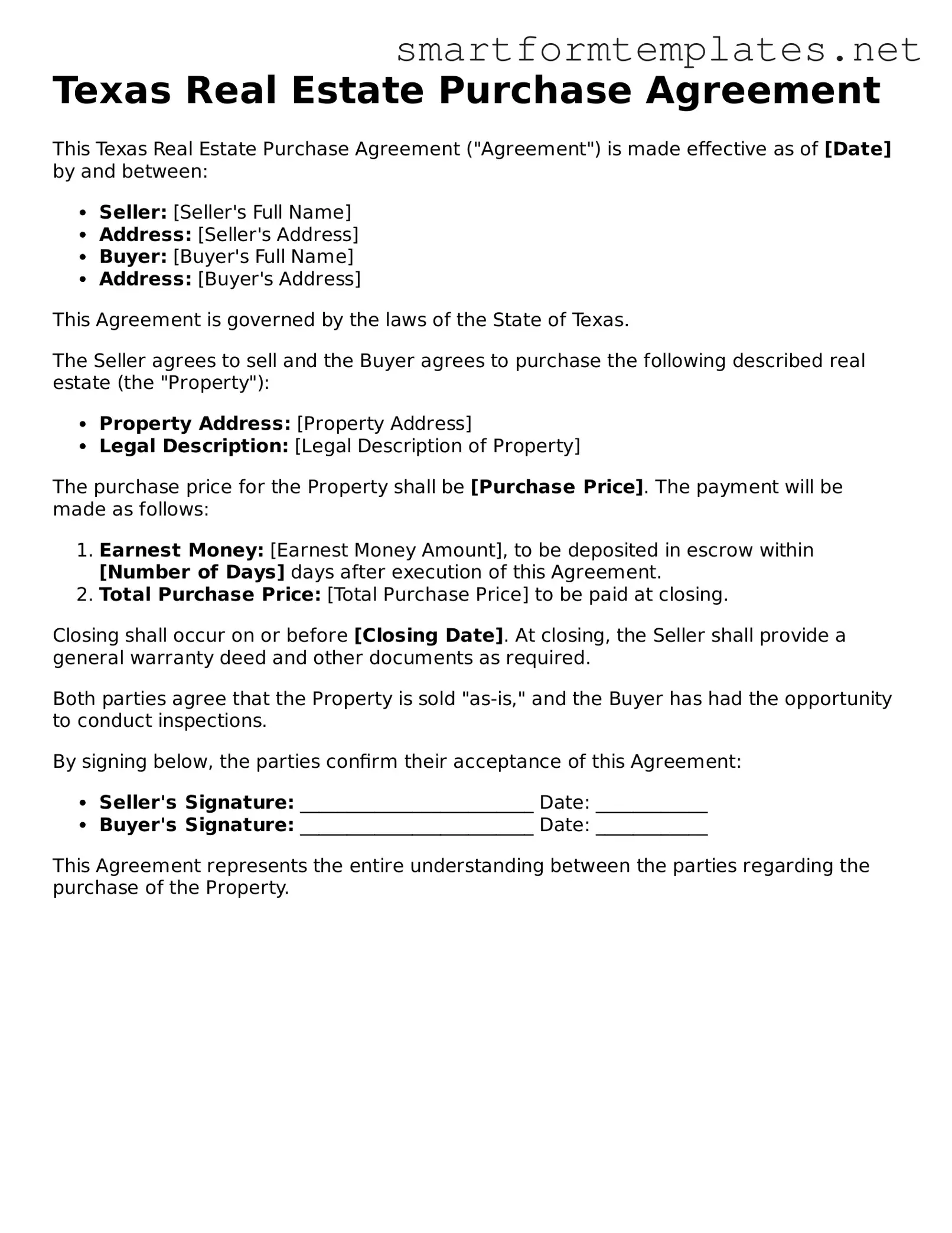 Official Texas Real Estate Purchase Agreement Form