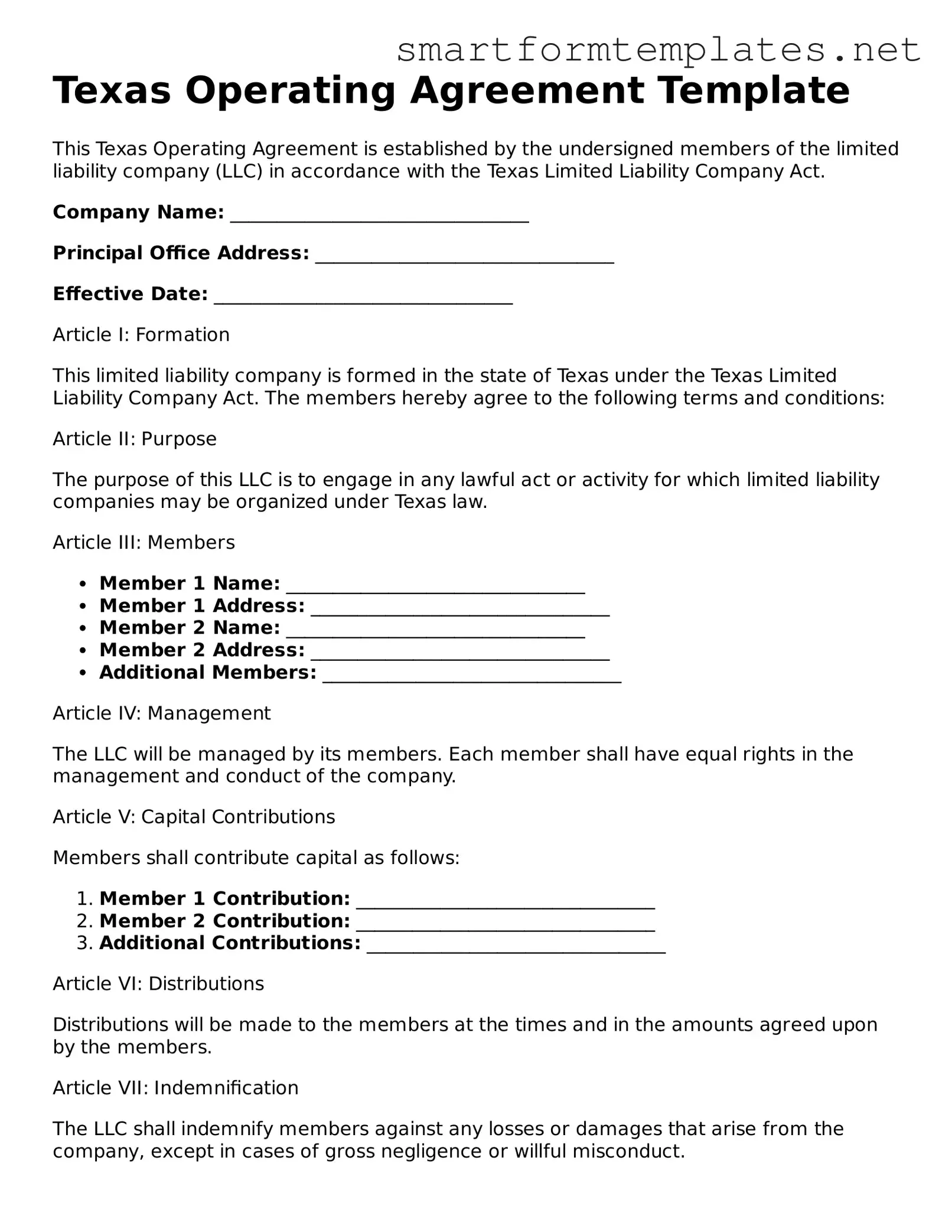 Official Texas Operating Agreement Form