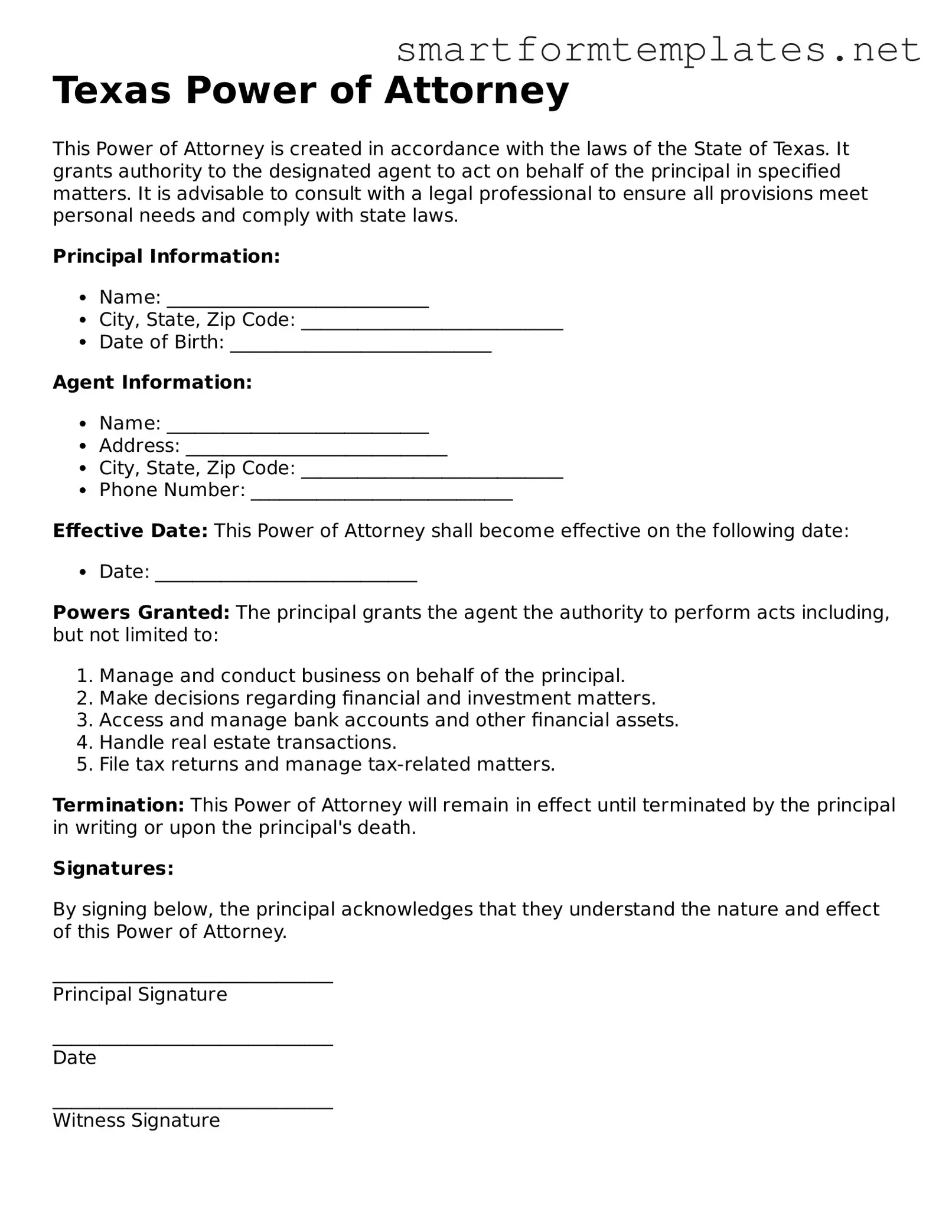 Official Texas Power of Attorney Form