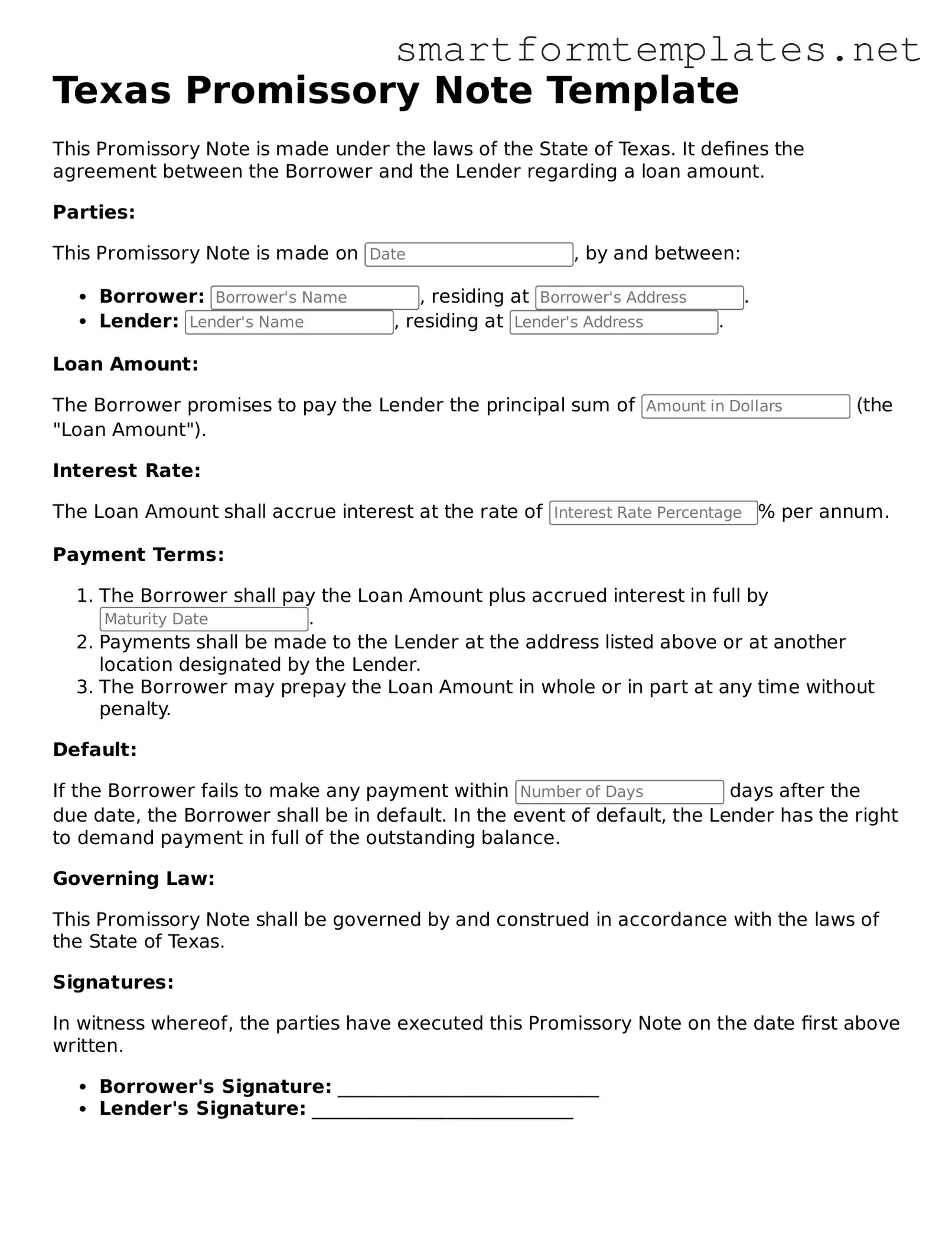 Official Texas Promissory Note Form