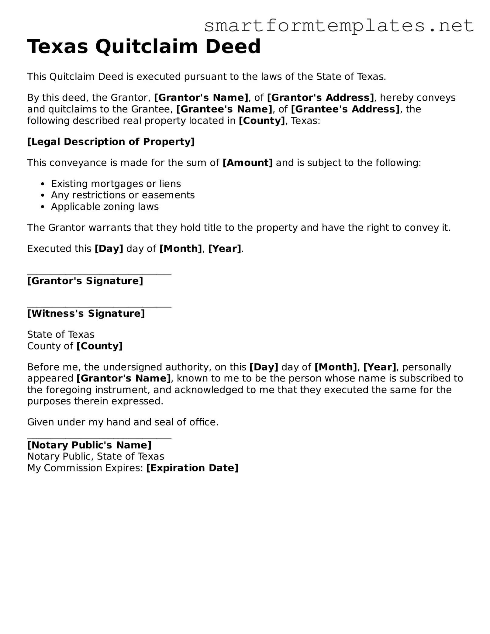 Official Texas Quitclaim Deed Form