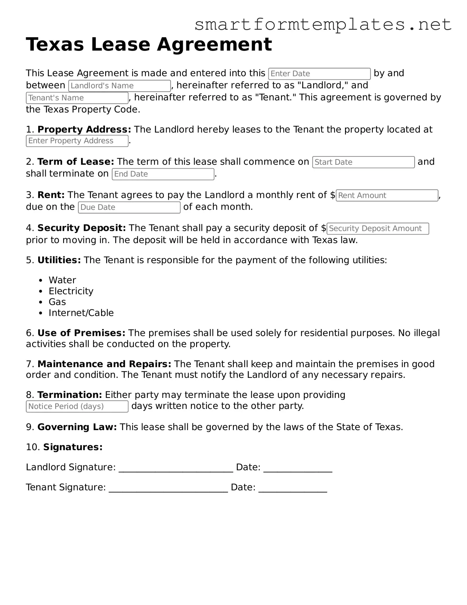 Official Texas Lease Agreement Form