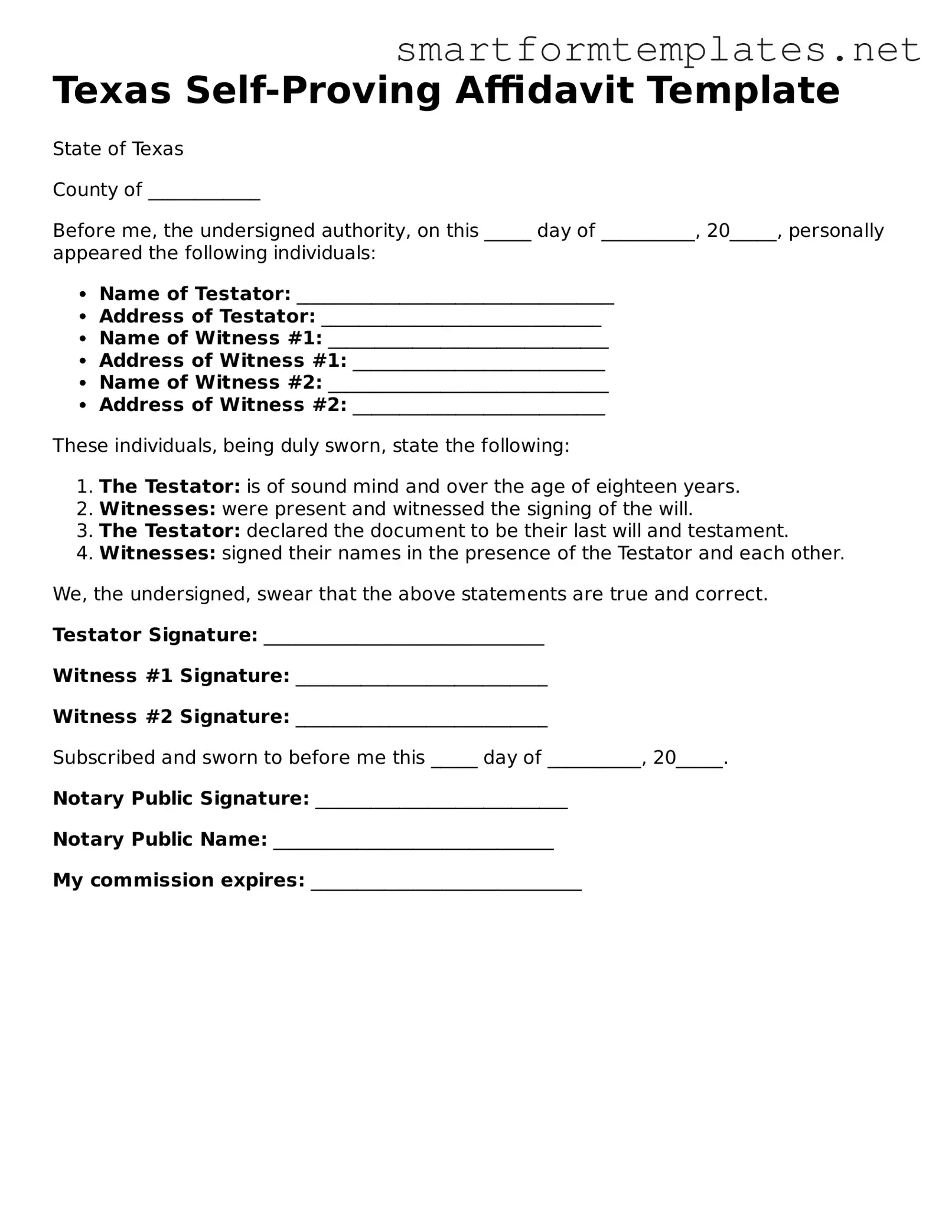 Official Texas Self-Proving Affidavit Form