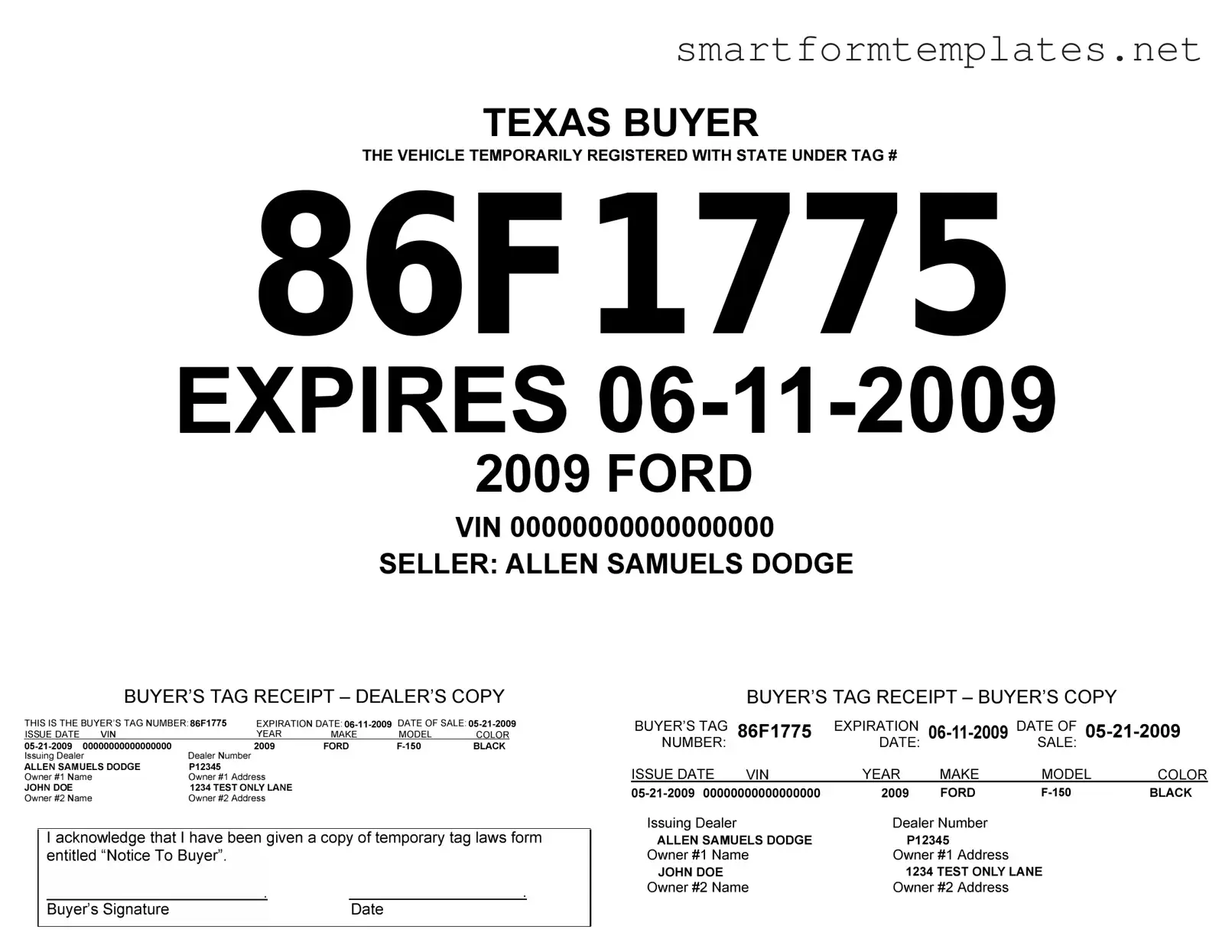 Free Texas Temporary Tag PDF Form