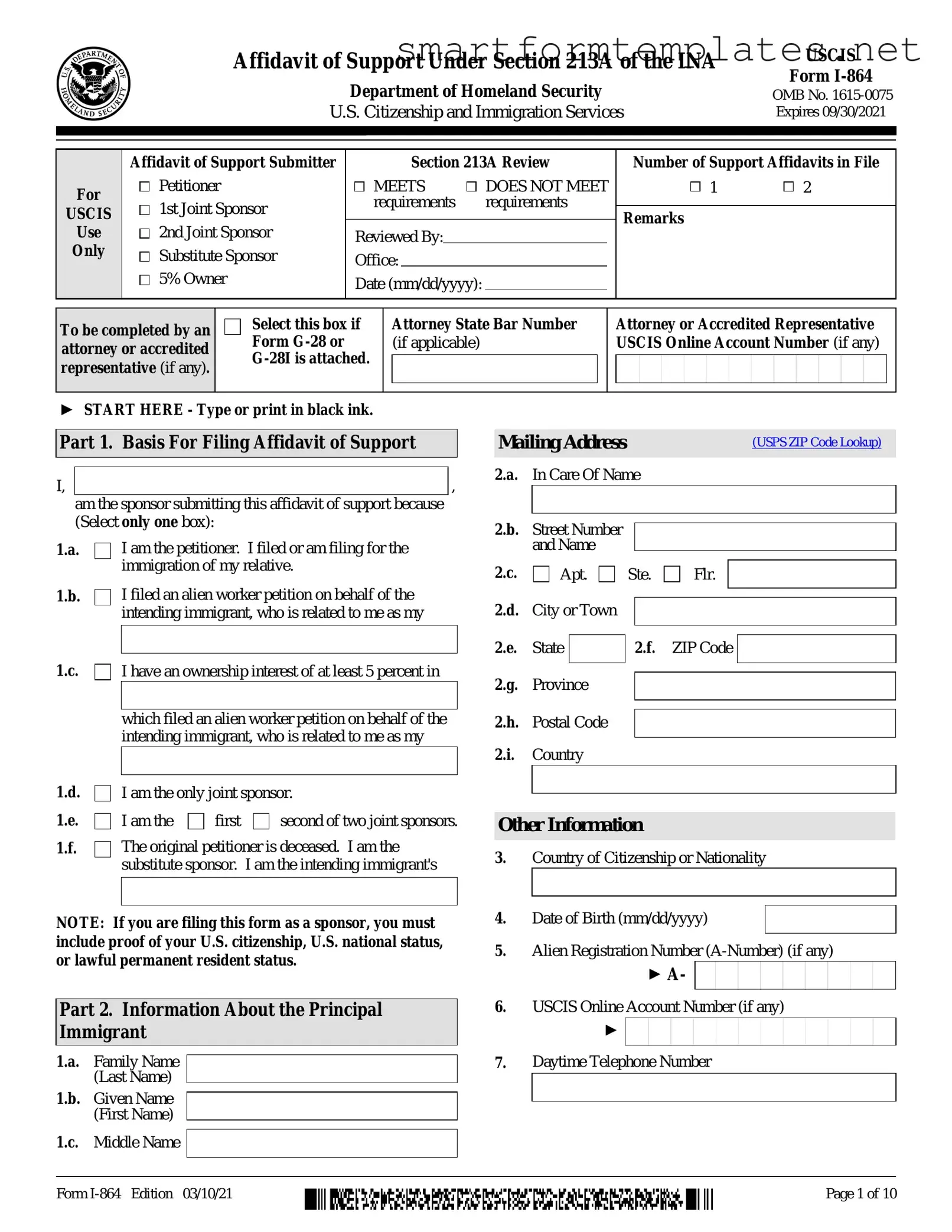 Free USCIS I-864 PDF Form