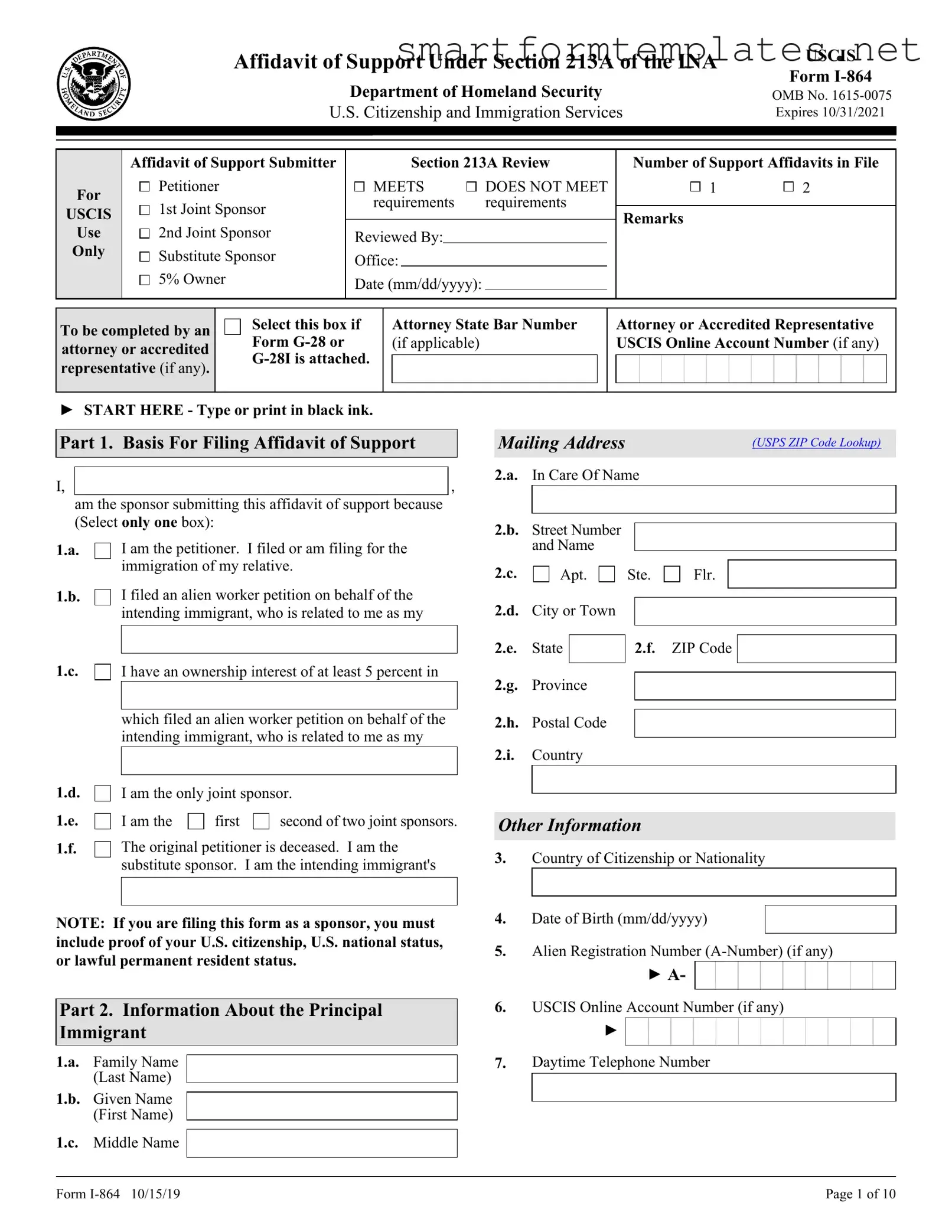 Free USCIS I-864 PDF Form
