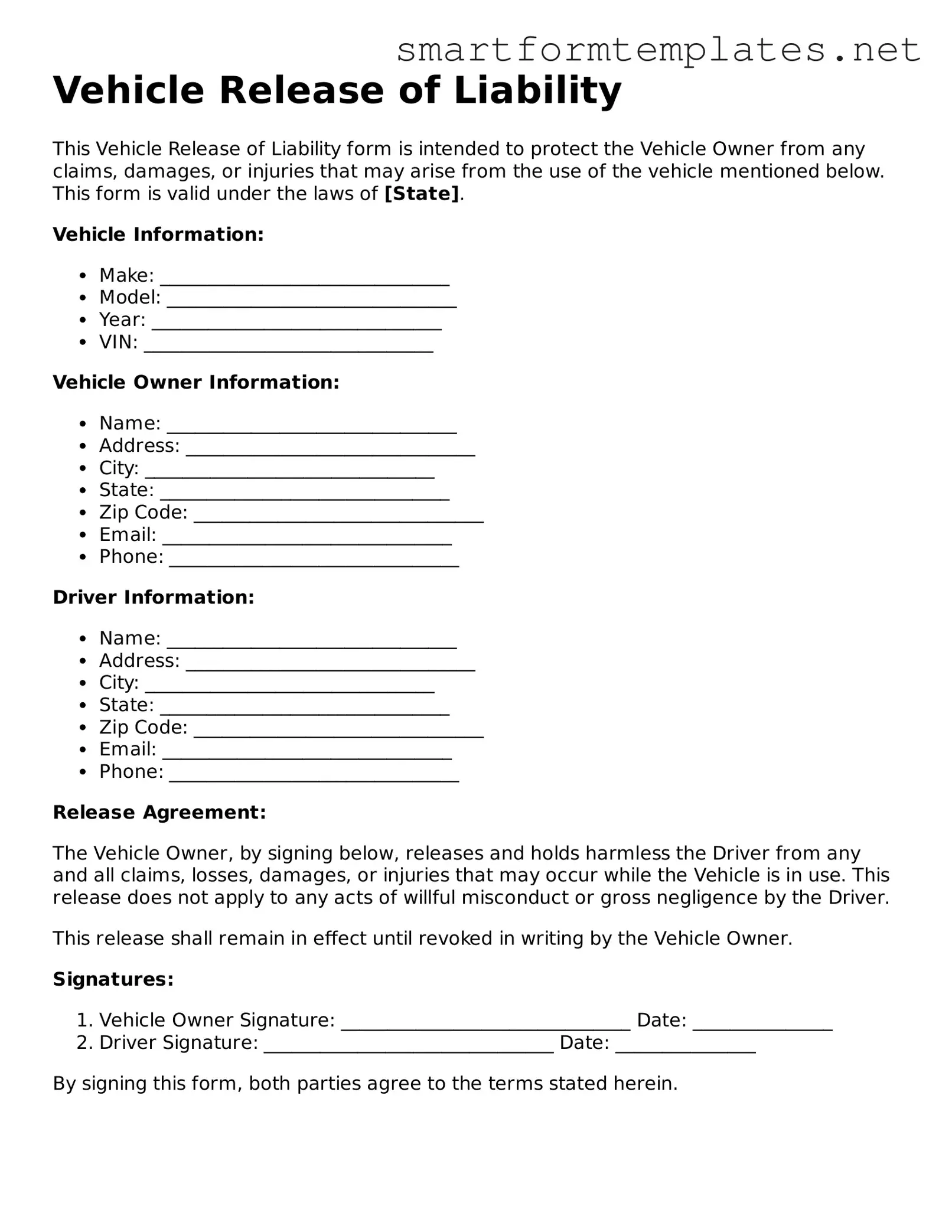 Vehicle Release of Liability Template