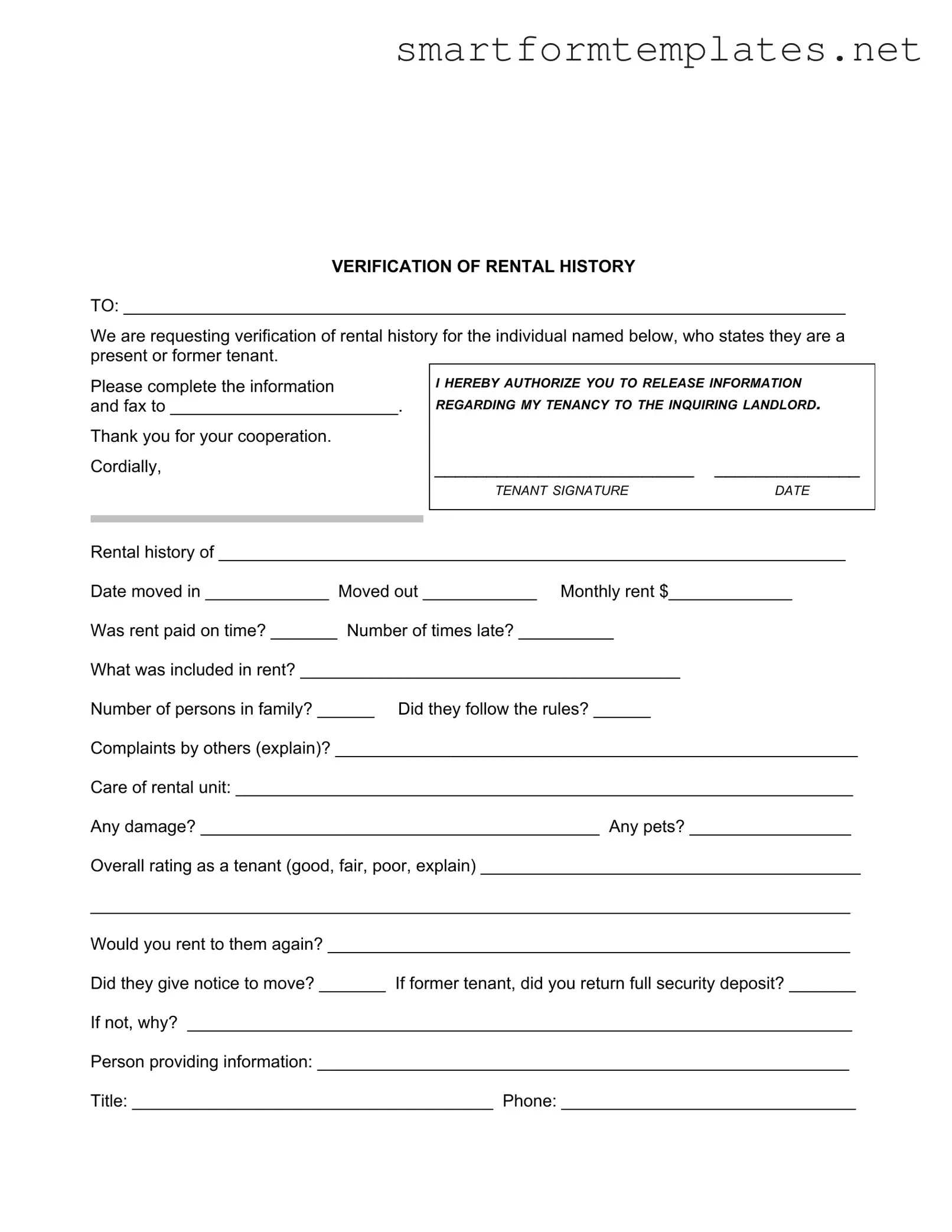 Free Verification Rental PDF Form