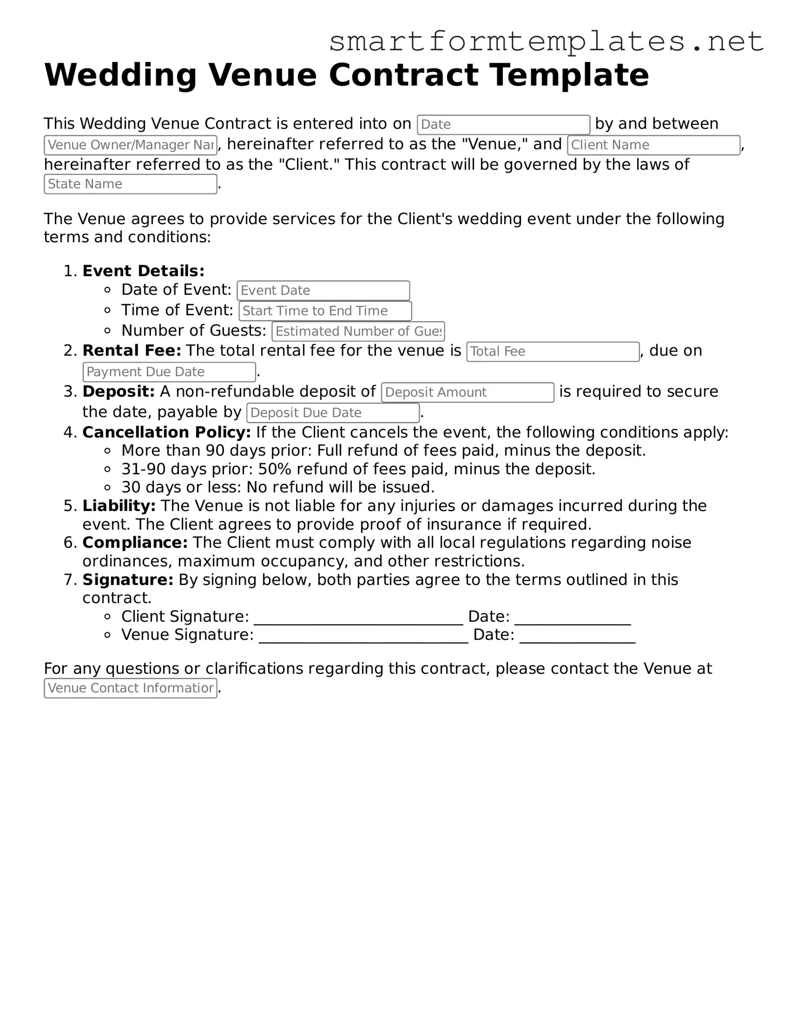 Wedding Venue Contract Template