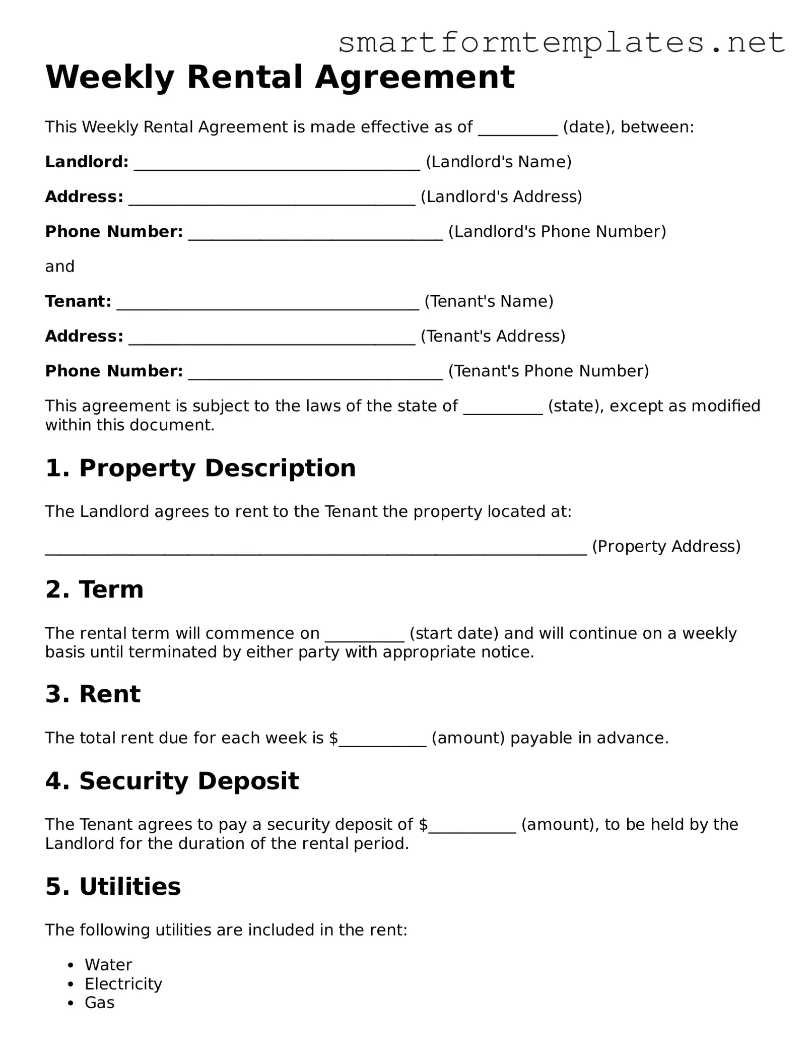 Weekly Rental Agreement Template