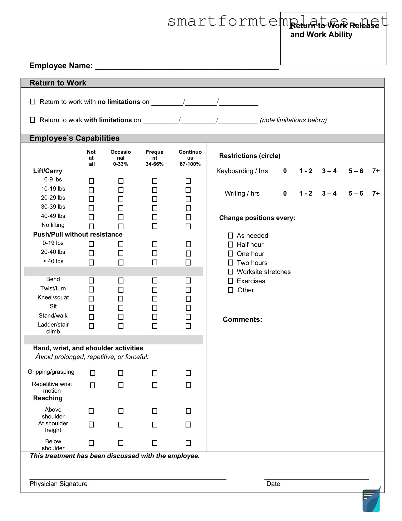 Free Work Release PDF Form